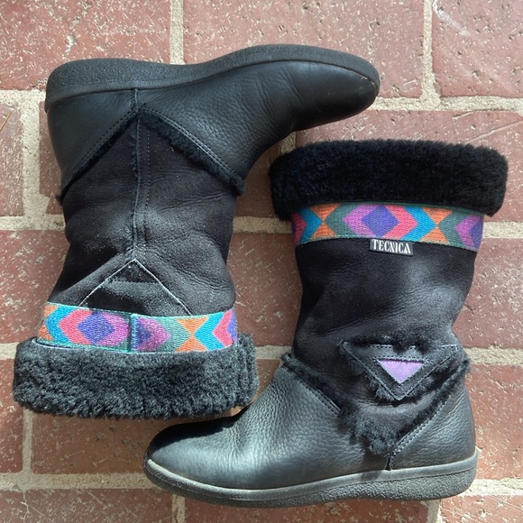 Tecnica Leather and Suede Shearling Tribal Print Mid Calf Boots - Picture 1 of 13